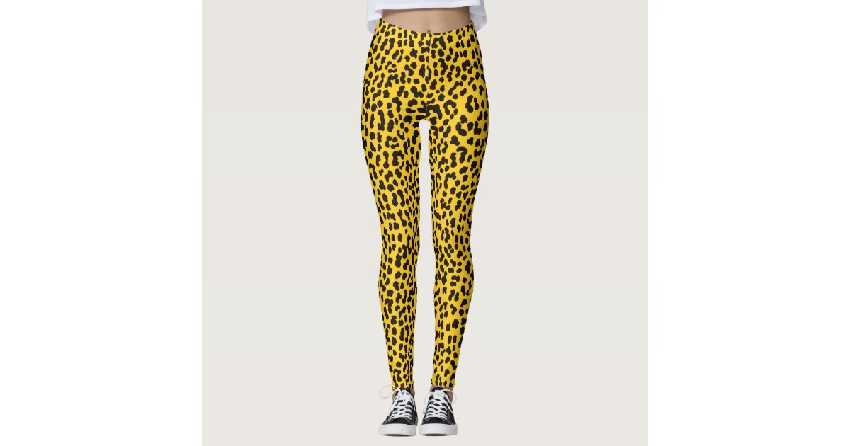 80s Style Neon Yellow Leopard Print Leggings