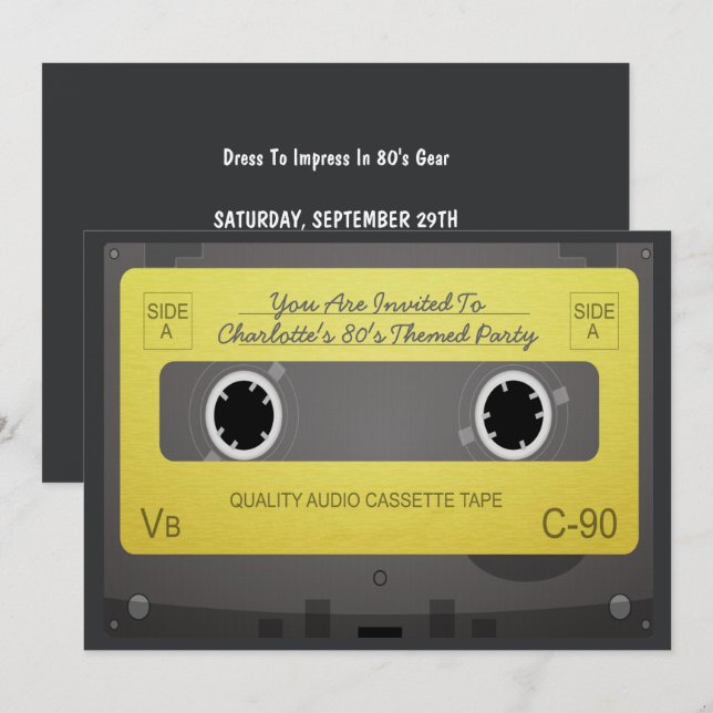 80s Style Retro Music Tape Party Invitation (Front/Back)