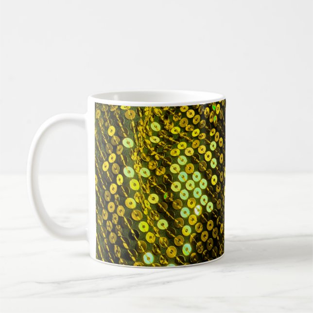 80s style sequined textile closeup. coffee mug (Left)