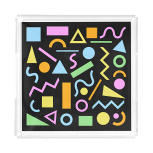 80s Style Shape Pattern Color on Black Acrylic Tray