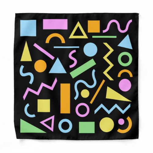 80s Style Shape Pattern Color on Black Bandana