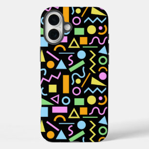 80s Style Shape Pattern Color on Black iPhone 16 Plus Case