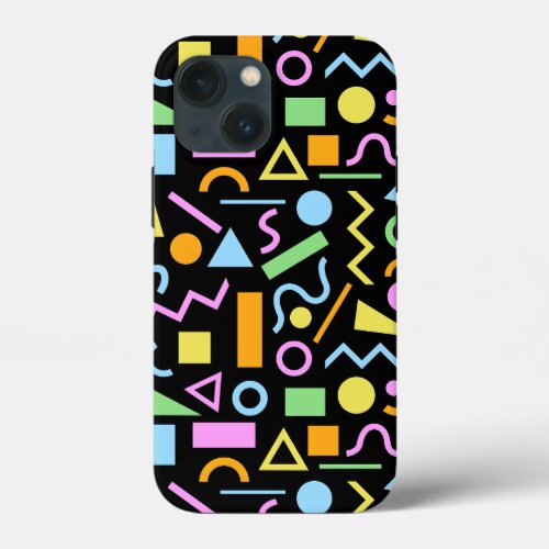 80s Style Shape Pattern Color on Black iPhone 13 Mini Case