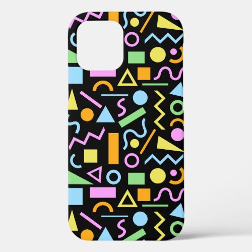 80s Style Shape Pattern Color on Black iPhone 12 Case