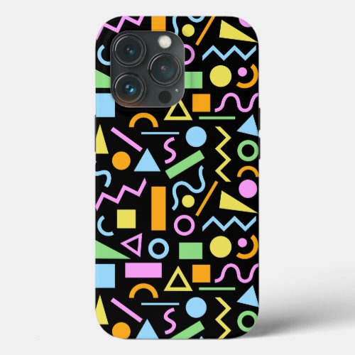 80s Style Shape Pattern Color on Black iPhone 13 Pro Case