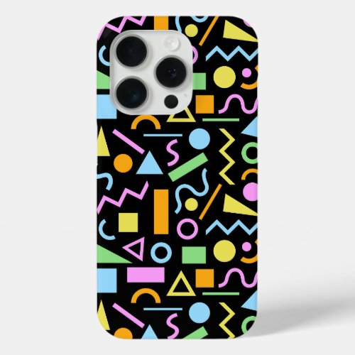 80s Style Shape Pattern Color on Black iPhone 15 Pro Case