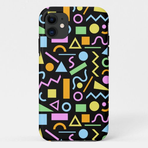 80s Style Shape Pattern Color on Black iPhone 11 Case