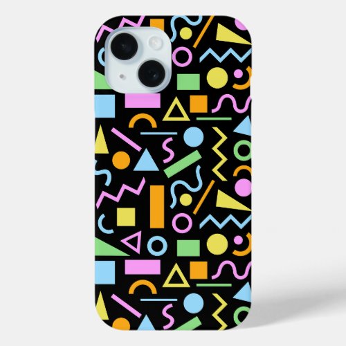80s Style Shape Pattern Color on Black iPhone 15 Case