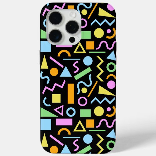 80s Style Shape Pattern Color on Black iPhone 15 Pro Max Case