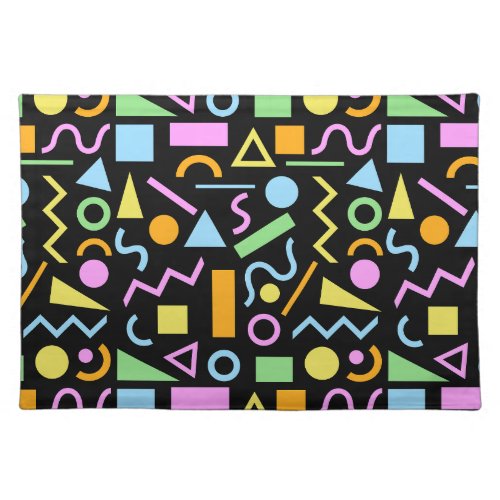 80s Style Shape Pattern Color on Black Cloth Placemat