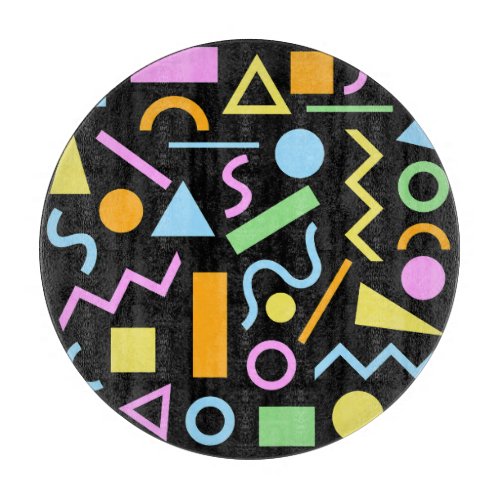 80s Style Shape Pattern Color on Black Cutting Board