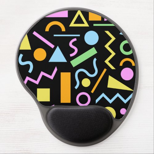 80s Style Shape Pattern Color on Black Gel Mouse Pad