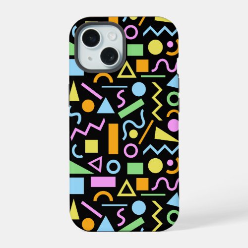 80s Style Shape Pattern Color on Black iPhone 15 Case