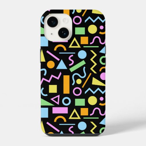 80s Style Shape Pattern Color on Black iPhone 14 Case