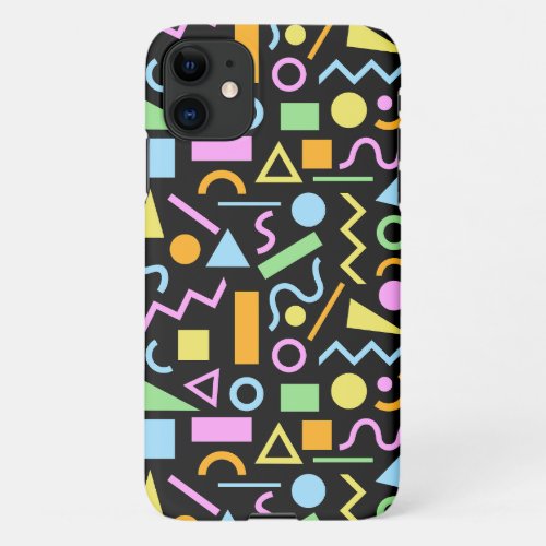 80s Style Shape Pattern Color on Black iPhone 11 Case