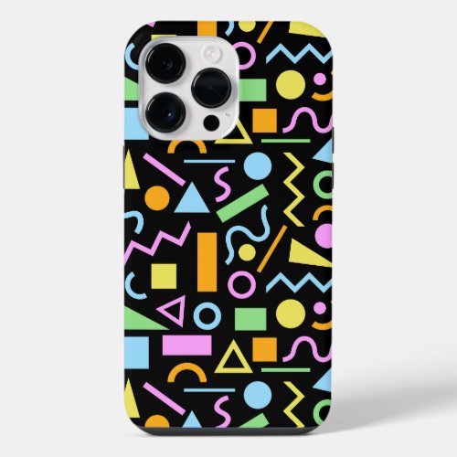 80s Style Shape Pattern Color on Black iPhone 14 Pro Max Case