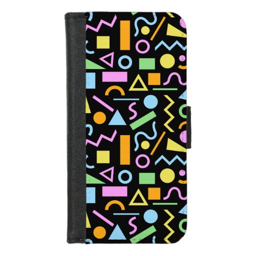 80s Style Shape Pattern Color on Black iPhone 87 Wallet Case