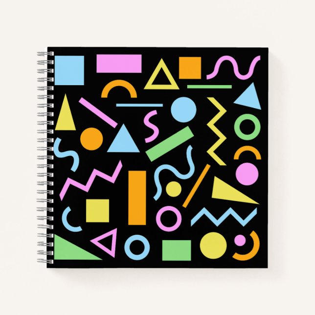 80s Style Shape Pattern Color on Black Notebook (Front)