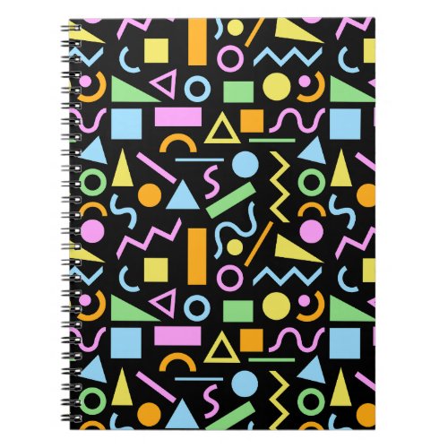 80s Style Shape Pattern Color on Black Notebook