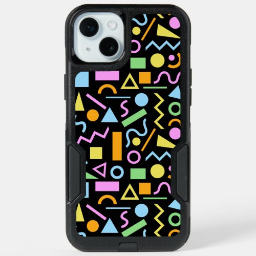 80s Style Shape Pattern Color on Black iPhone 15 Plus Case