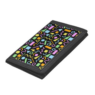 80s Style Shape Pattern Color on Black Tri-fold Wallet