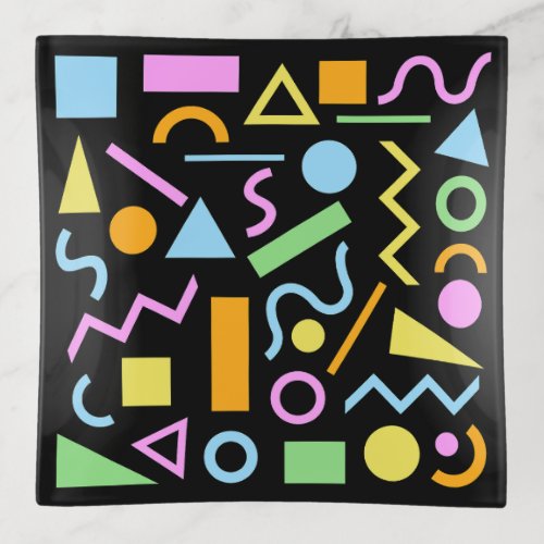 80s Style Shape Pattern Color on Black Trinket Tray