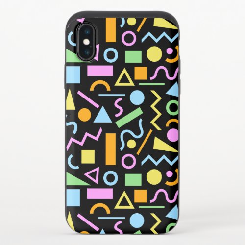 80s Style Shape Pattern Color on Black iPhone XS Slider Case