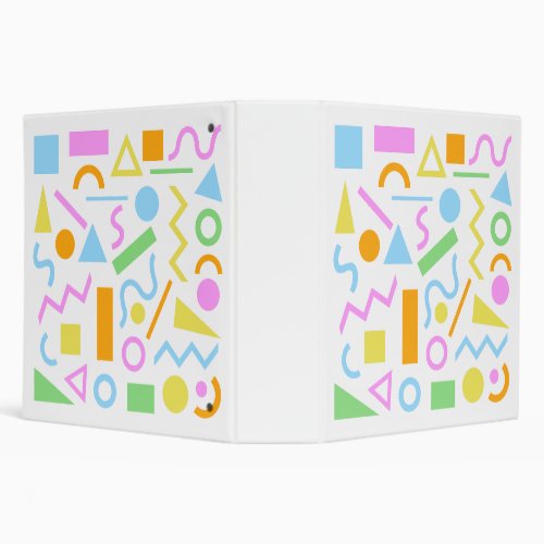 80s Style Shape Pattern Color on White 3 Ring Binder