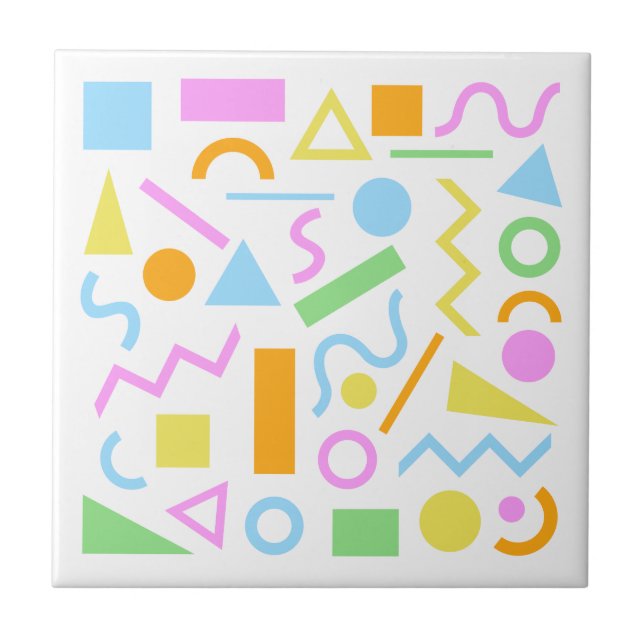 80s Style Shape Pattern Color on White Ceramic Tile (Front)