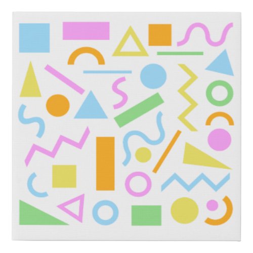 80s Style Shape Pattern Color on White Faux Canvas Print