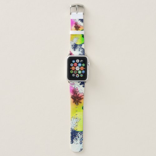 80s style The great wave and palm trees Apple Watch Band