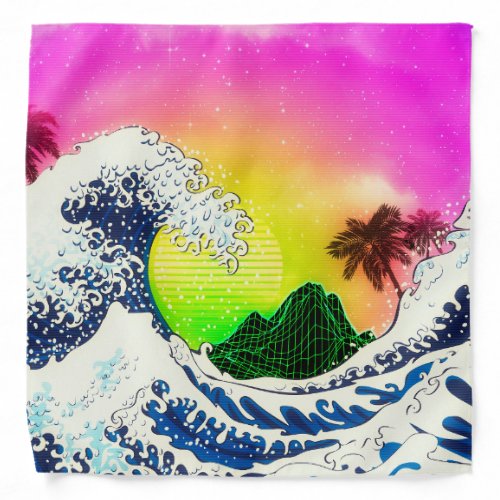 80s style The great wave and palm trees Bandana