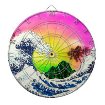 80s style The great wave and palm trees