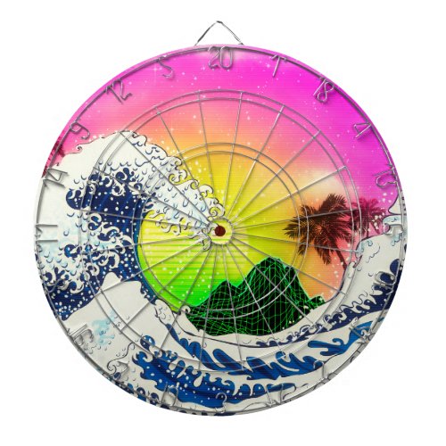 80s style The great wave and palm trees Dart Board