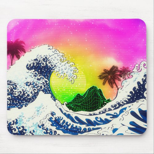 80s style The great wave and palm trees Mouse Pad