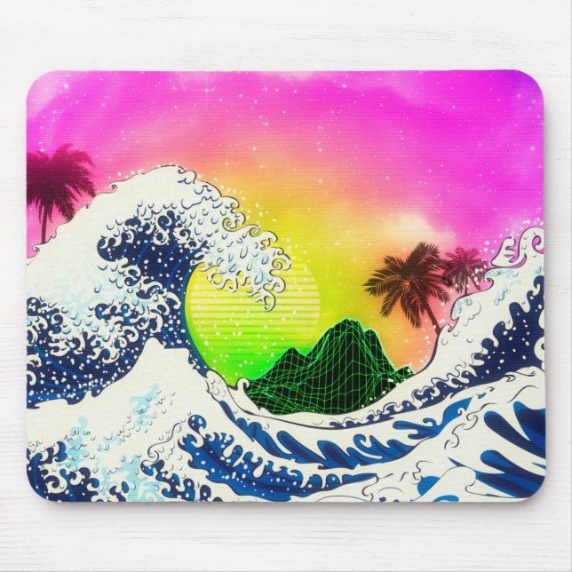 80s style The great wave and palm trees Mouse Pad (Front)