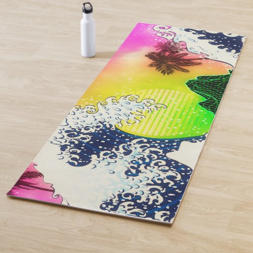 80s style The great wave and palm trees Yoga Mat