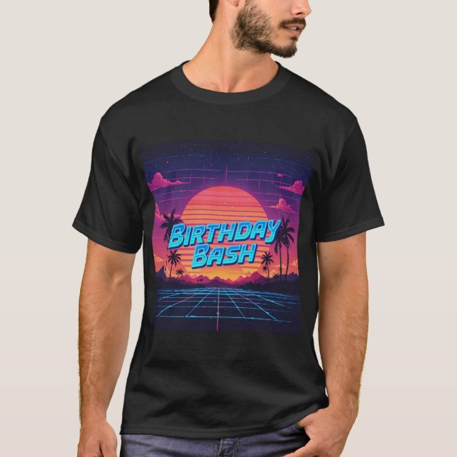 80s Synthwave Birthday Bash Mens Tshirt (Front)