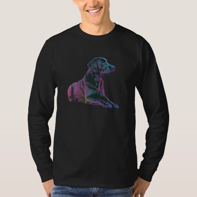 80s Synthwave Black Labrador with a Retro Aestheti T-Shirt (Front)