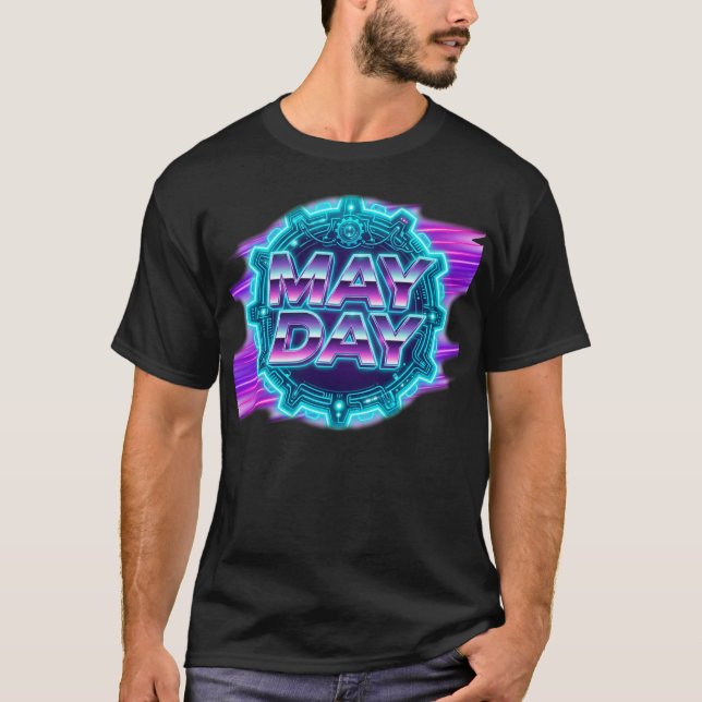 80s Synthwave "May Day" Neon Graphic Men's  T-Shirt (Front)