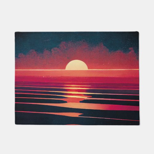 80s Synthwave Red Sea And Vintage Sunset Doormat