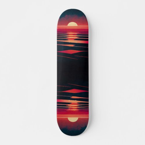 80s Synthwave Red Sea And Vintage Sunset Skateboard