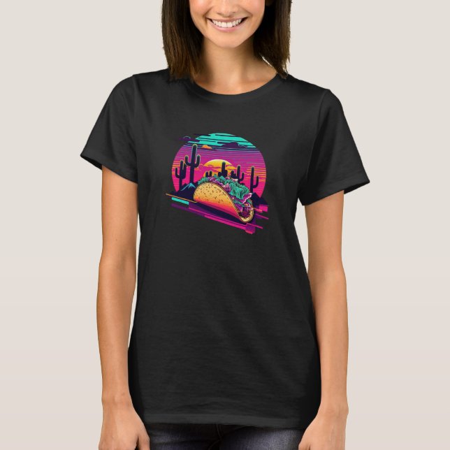 80s Synthwave Tacos with a Retro Aesthetic T-Shirt (Front)