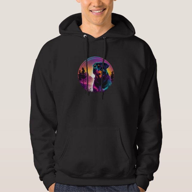 80s Synthwave with Rottweiler Vibe Hoodie (Front)