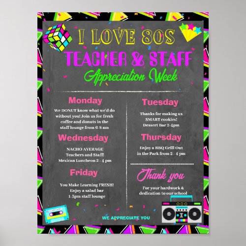 80s Teacher Staff Appreciation week template Poster