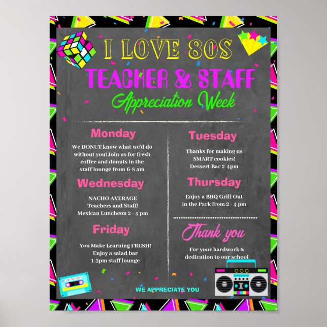 80s Teacher Staff Appreciation week template Poster (Front)