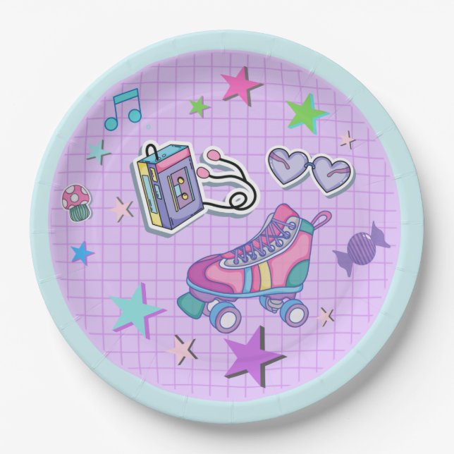 80's theme party, roller skate, music, stars paper plates (Front)