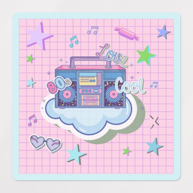 80's theme party stickers, music, retro, birthday labels (Design 1)
