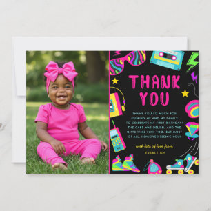 80s Themed Girls Birthday Photo Thank You Card