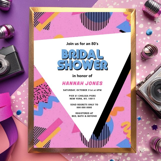 80s Themed pink shapes Bridal Shower Invitation (Creator Uploaded)